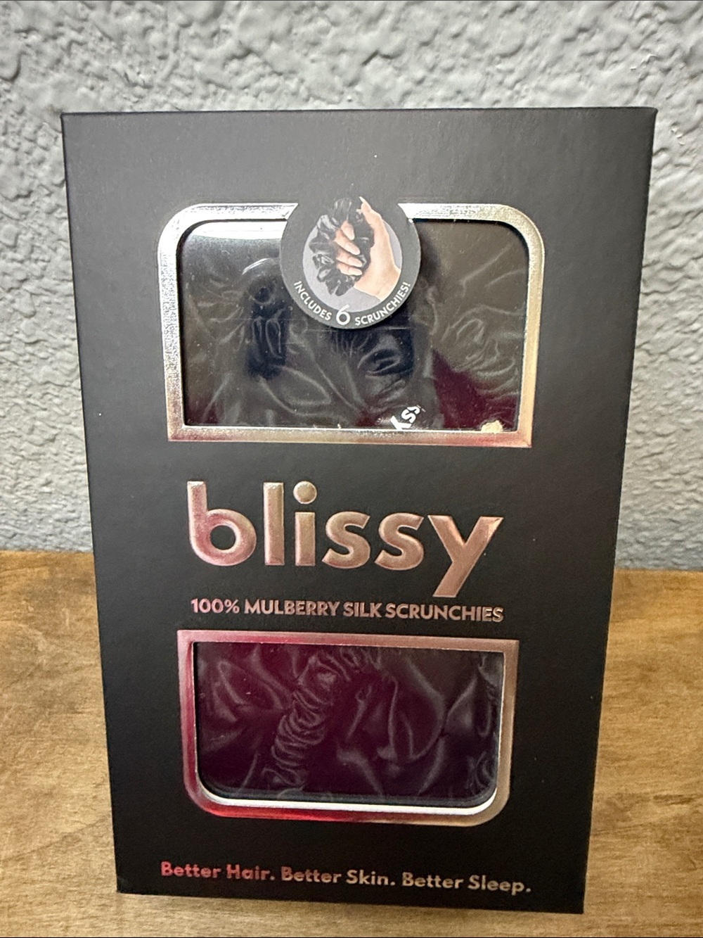 Bliss Mulberry Silk Scrunchies - Black Pack 6 Scrunchies